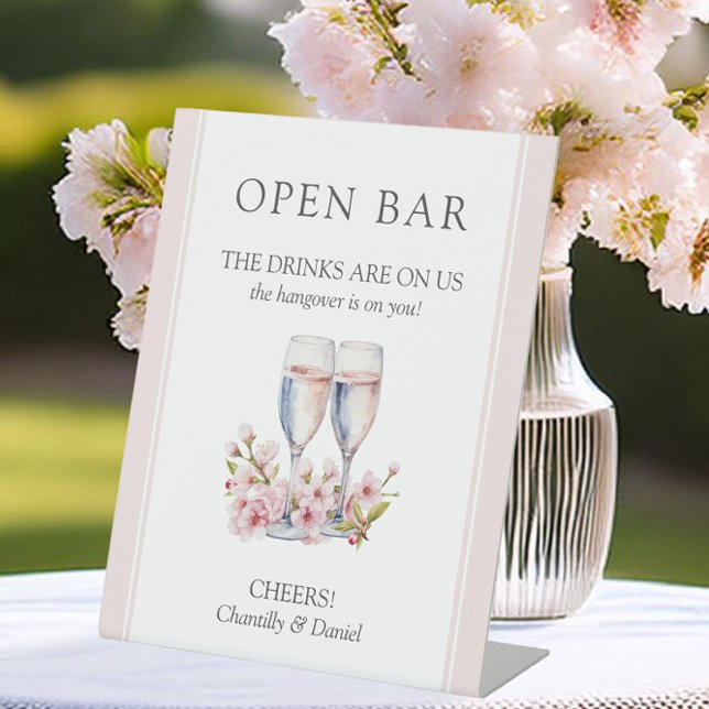 Cherry Blossom Wedding Funny Open Bar Sockelschild (Open Bar Sign from the Cherry Blossom Wedding Collection by Darling & May)