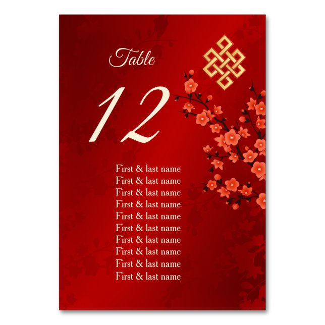 Cherry Blossom Wedding Guest Names Tischnummer (Vorderseite)