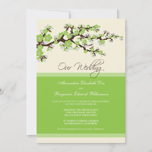 Cherry Blossom Wedding Invitation (grüner Apfel) Einladung (Vorderseite)