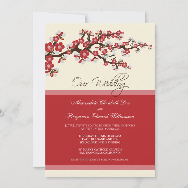 Cherry Blossom Wedding Invitation (rot) Einladung (Vorderseite)
