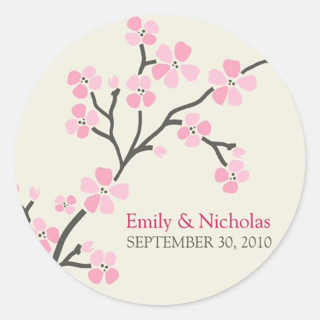 Cherry Blossom Wedding Invitation Siegel 2 (pink) Runder Aufkleber (Vorderseite)