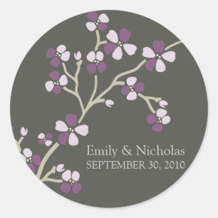 Cherry Blossom Wedding Invitation Siegel (Pflaume) Runder Aufkleber