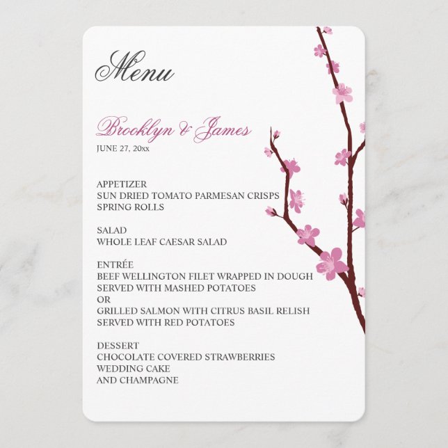 Cherry Blossom Wedding Menu Menükarte (Vorderseite)