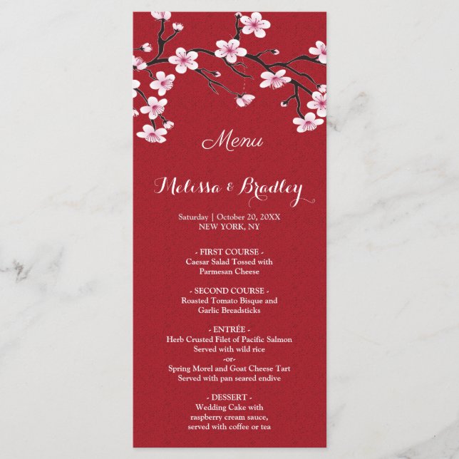 Cherry Blossom Wedding Menu Programm (Vorderseite)