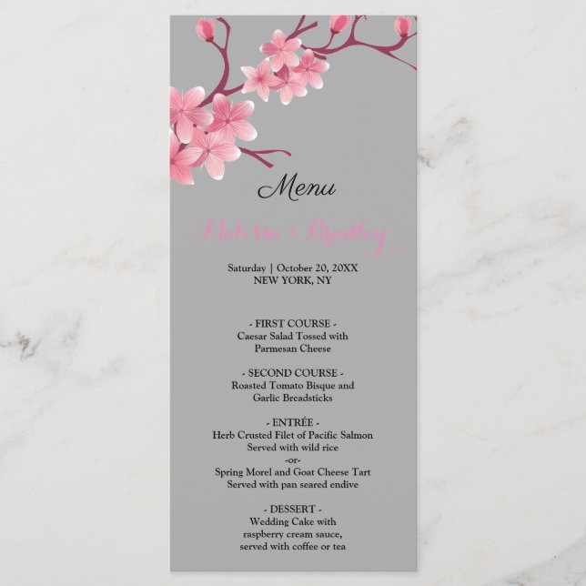 Cherry Blossom Wedding Menu Programm (Vorderseite)