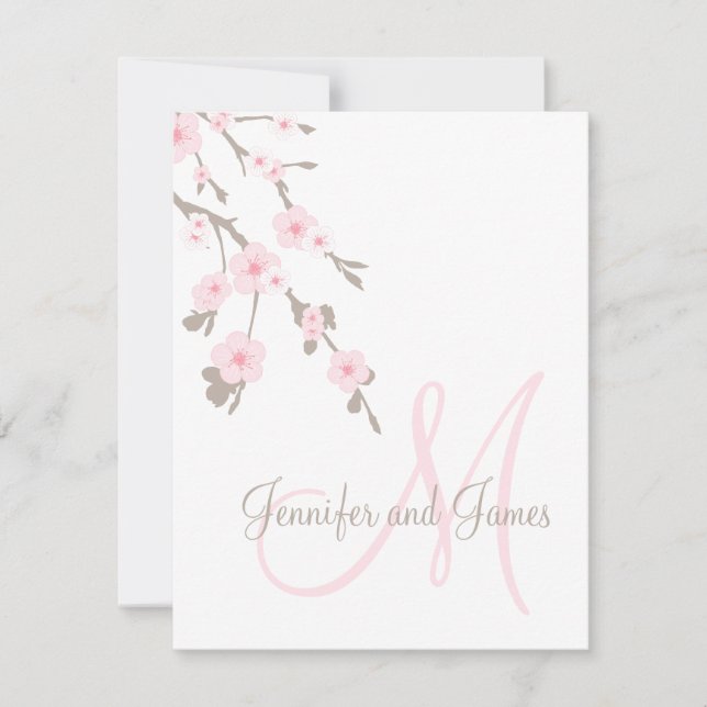 Cherry Blossom Wedding RSVP Cards Monogram Karte (Vorderseite)