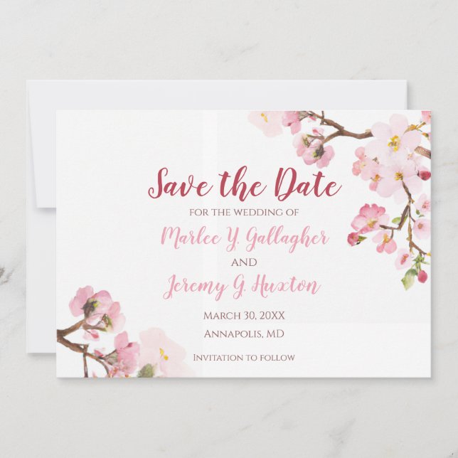 Cherry Blossom Wedding Save the Date Card (Vorderseite)