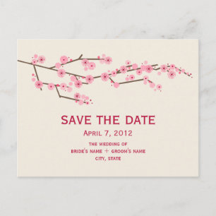 Cherry Blossom Wedding Save the Date Postcard Ankündigungspostkarte