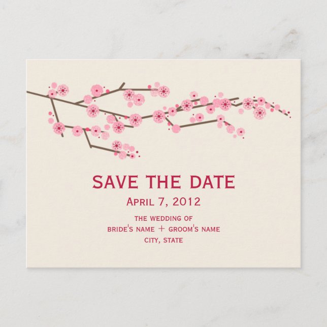 Cherry Blossom Wedding Save the Date Postcard Ankündigungspostkarte (Vorderseite)