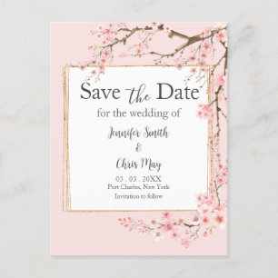 Cherry Blossom Wedding Save the Date Postkarte