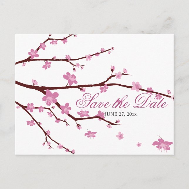 Cherry Blossom Wedding speichern das Datum Postkar Ankündigungspostkarte (Vorderseite)