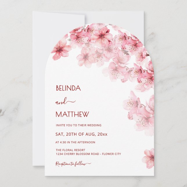  Cherry Blossom White Arched Wedding Einladung (Vorderseite)