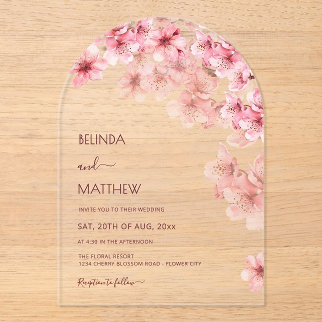  Cherry Blossom White  Wedding Acryleinladungen (Vorderseite)