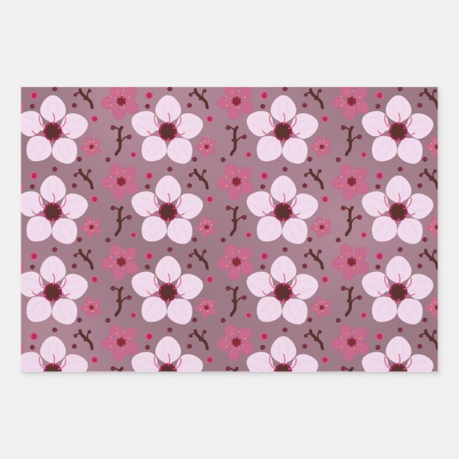 Cherry Blossom Wrapping Paper Flat Sheet Set 3 Geschenkpapier Set (Vorderseite)