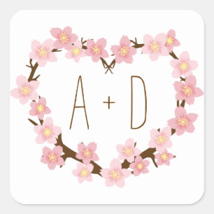 Cherry Blossom Wreath Boho Rustic Wedding Quadratischer Aufkleber