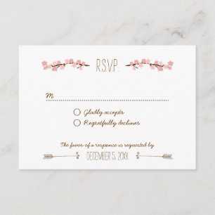 Cherry Blossom Wreath Boho Rustic Wedding RSVP Karte