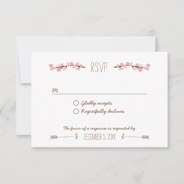 Cherry Blossom Wreath Boho Rustic Wedding RSVP Karte (Vorderseite)