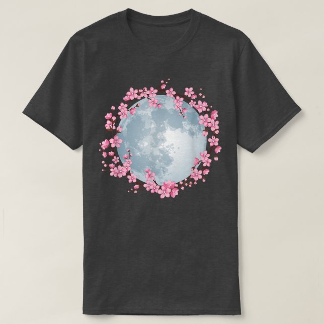 Cherry Blossom Wreath Full Moon Sakura Japanisch A T-Shirt (Design vorne)