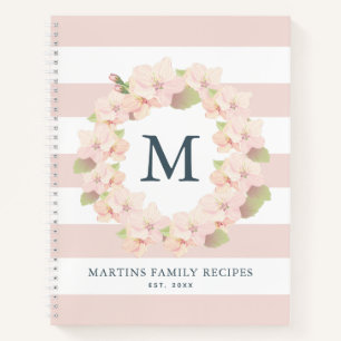 Cherry Blossom Wreath Monogram Family Rezept Notizbuch
