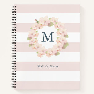 Cherry Blossom Wreath Pink Monogram Notizbuch