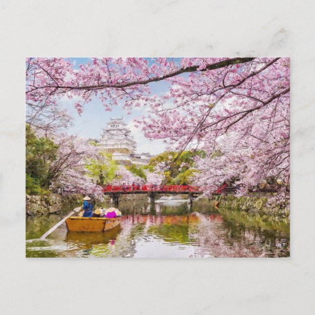 Cherry Blossom Zen Garden Sakura Malerei Postkarte (Vorderseite)