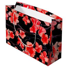 CHERRY-BLOSSOME AUF SCHWARZEN Geschenkbeutel Große Geschenktüte