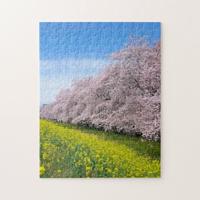Cherry Blossoms and Yellow Flowers Puzzle (Vertikal)