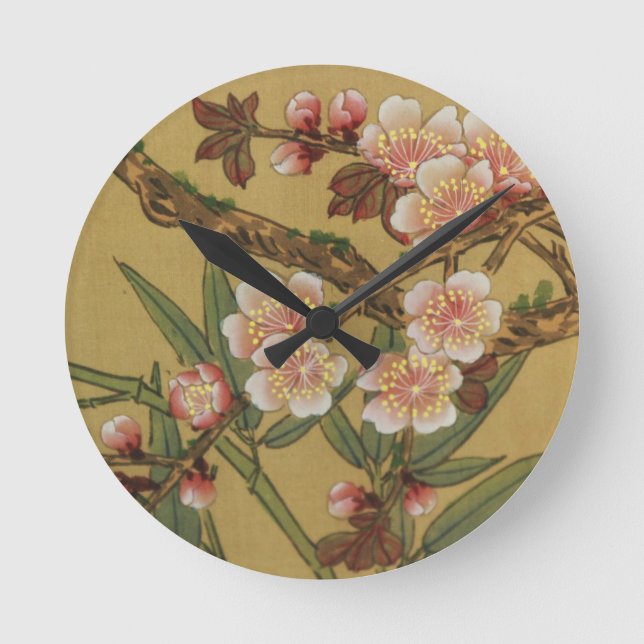 Cherry Blossoms Asiatische japanische Kunst Runde Wanduhr (Vorderseite)
