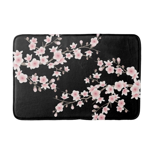 Cherry Blossoms BLUSH Pink Black Badematte (Vorderseite)