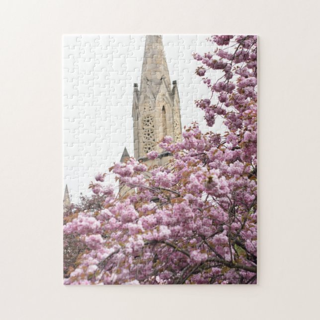 Cherry Blossoms Church Steeple Islington London UK Puzzle (Vertikal)