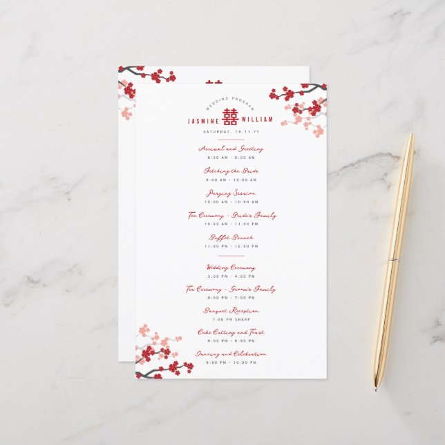 Cherry Blossoms Double Xi Chinesisches Hochzeitspr (Vorderseite/Rückseite Beispiel)