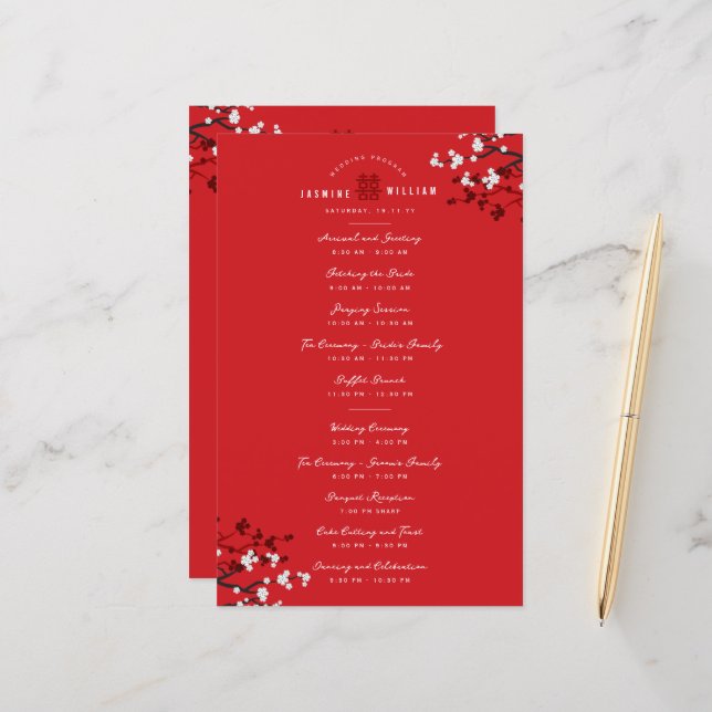 Cherry Blossoms Double Xi Chinesisches Hochzeitspr (Vorderseite/Rückseite Beispiel)