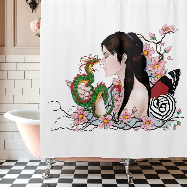 Cherry Blossoms Fairy Dragon Friendship Duschvorhang (Von Creator hochgeladen)