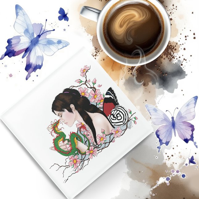 Cherry Blossoms Fairy Dragon Friendship Glasuntersetzer (Von Creator hochgeladen)