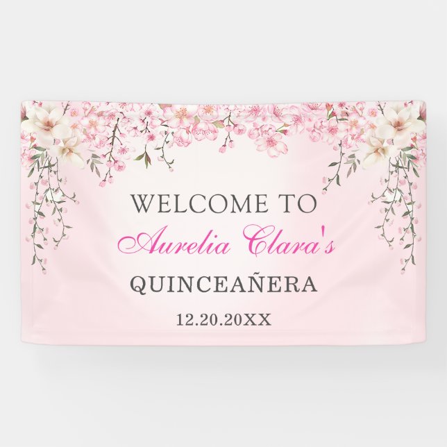 Cherry Blossoms Floral 16 . Geburtstag Geburtstag Banner (Horizontal)