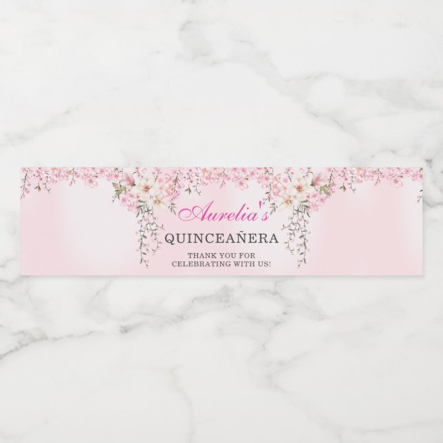 Cherry Blossoms Floral 16 . Geburtstag Geburtstag Wasserflaschenetikett (Einzelnes Label)