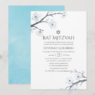 Cherry Blossoms Floral Bat Mitzvah Einladung