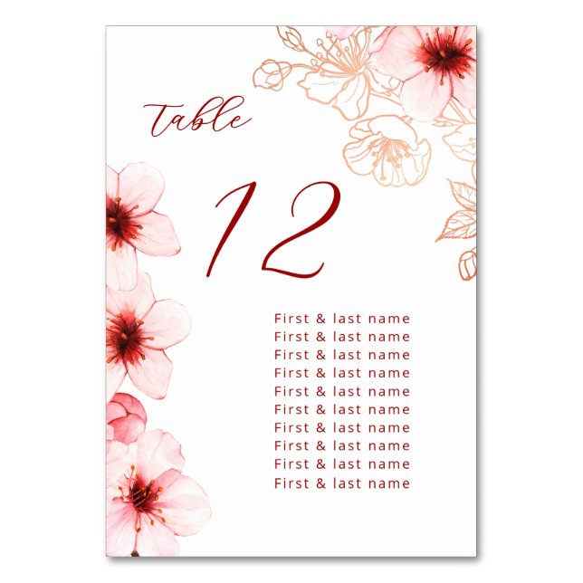 Cherry Blossoms Hochzeit Tischnummer (Vorderseite)