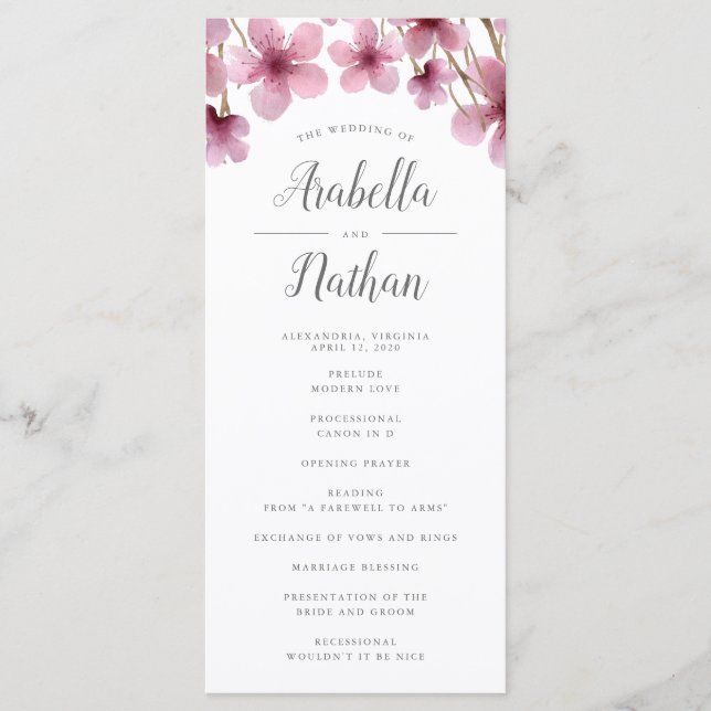 Cherry Blossoms Hochzeitsprogramm Programm (Vorderseite)