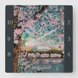 Cherry Blossoms in Washington DC Custom Quadratische Wanduhr