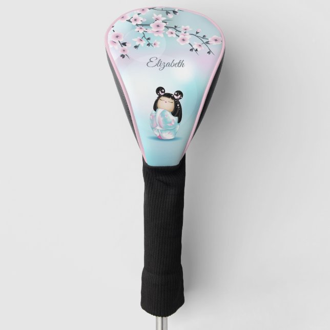 Cherry Blossoms Kokeshi Puppe Name Golf Headcover (Vorderseite)