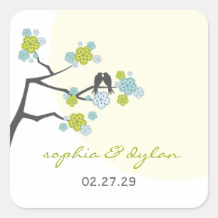 Cherry Blossoms Love Birds Spring Wedding Sticker