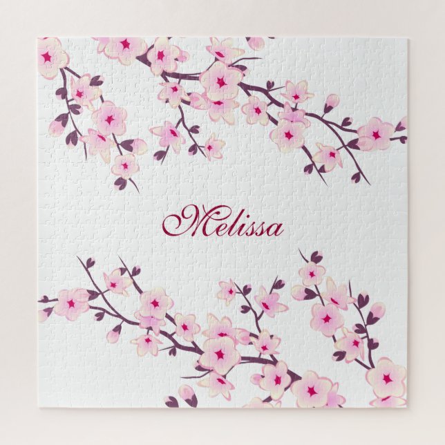 Cherry Blossoms Monogramm Pink White Puzzle (Vertikal)