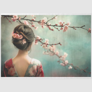 Cherry Blossoms Oriental Girl Seidenpapier