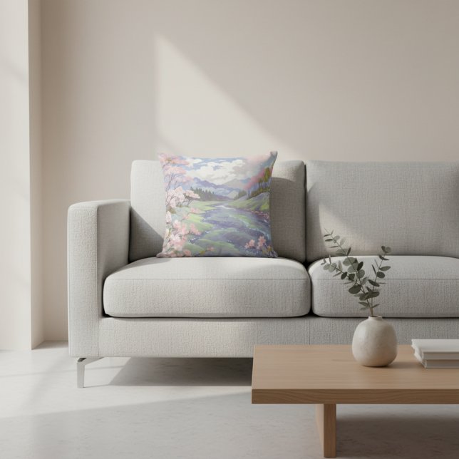 Cherry Blossoms Pastell Wasserfarbe Landschaft Kissen (Von Creator hochgeladen)