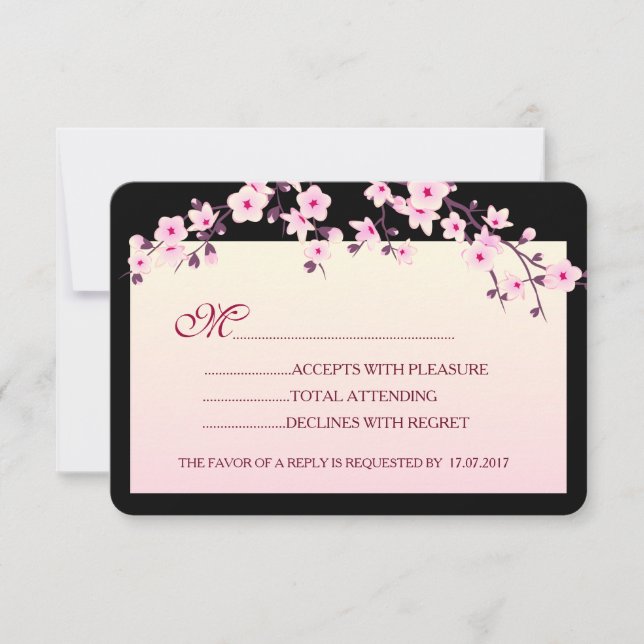 Cherry Blossoms Pink Black Birthday UAWG RSVP Karte (Vorderseite)