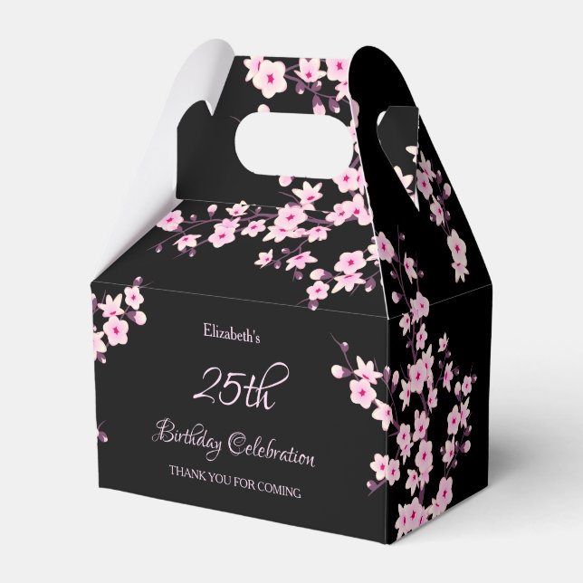 Cherry Blossoms Pink Black Thank You Birthday Geschenkschachtel (Vorderseite)