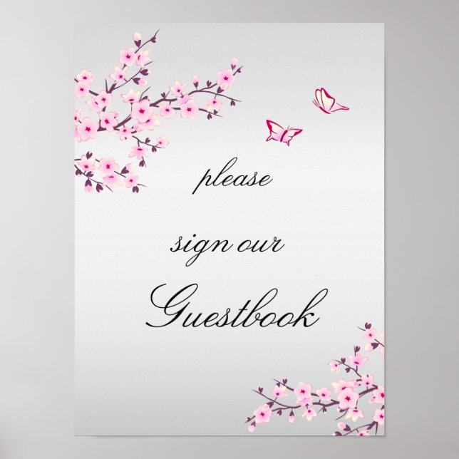 Cherry Blossoms Pink Gray Sign Gästebuch (Vorne)