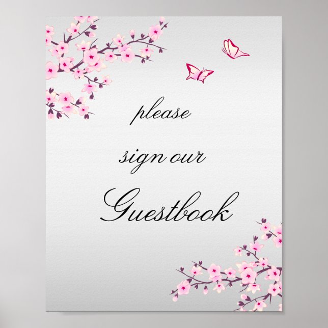 Cherry Blossoms Pink Gray Sign Gästebuch (Vorne)