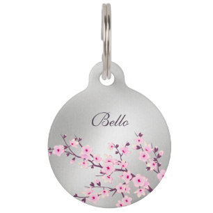 Cherry Blossoms Pink Shiny Personalize Haustiermarke